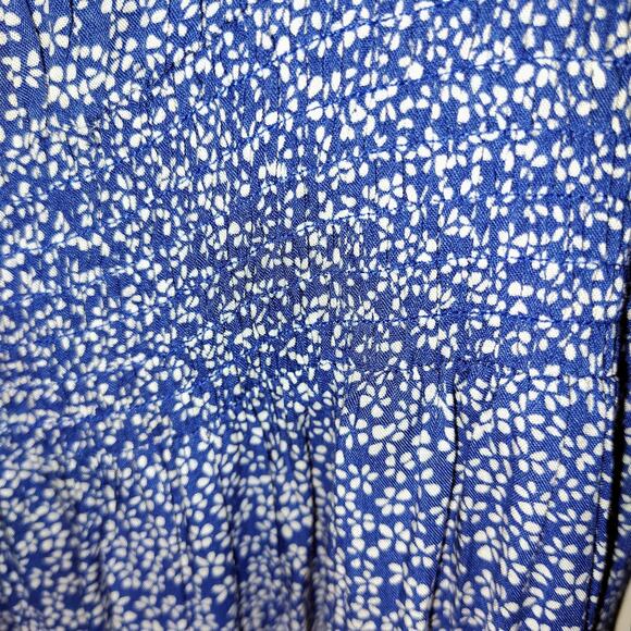 Smocked Blue Maxi Dress with White Floral Print & Side Slits – Kancy Kole, Sz SM - Picture 5 of 11